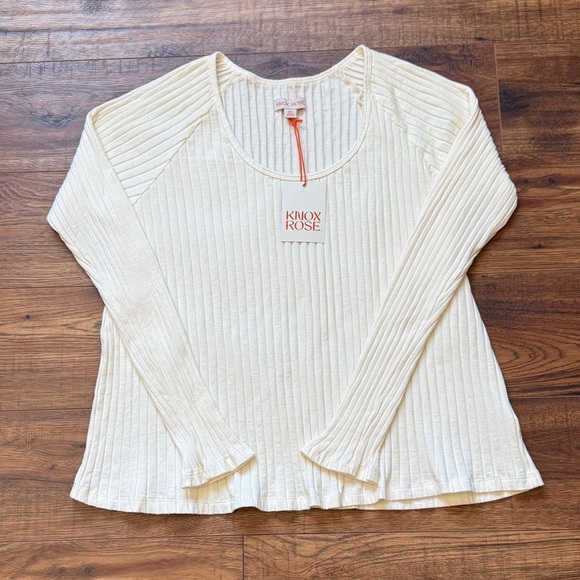 Knox Rose Tops - Knox Rose Women's Slim Fit Long Sleeve Ribbed T-Shirt Cream Size XXL NWT